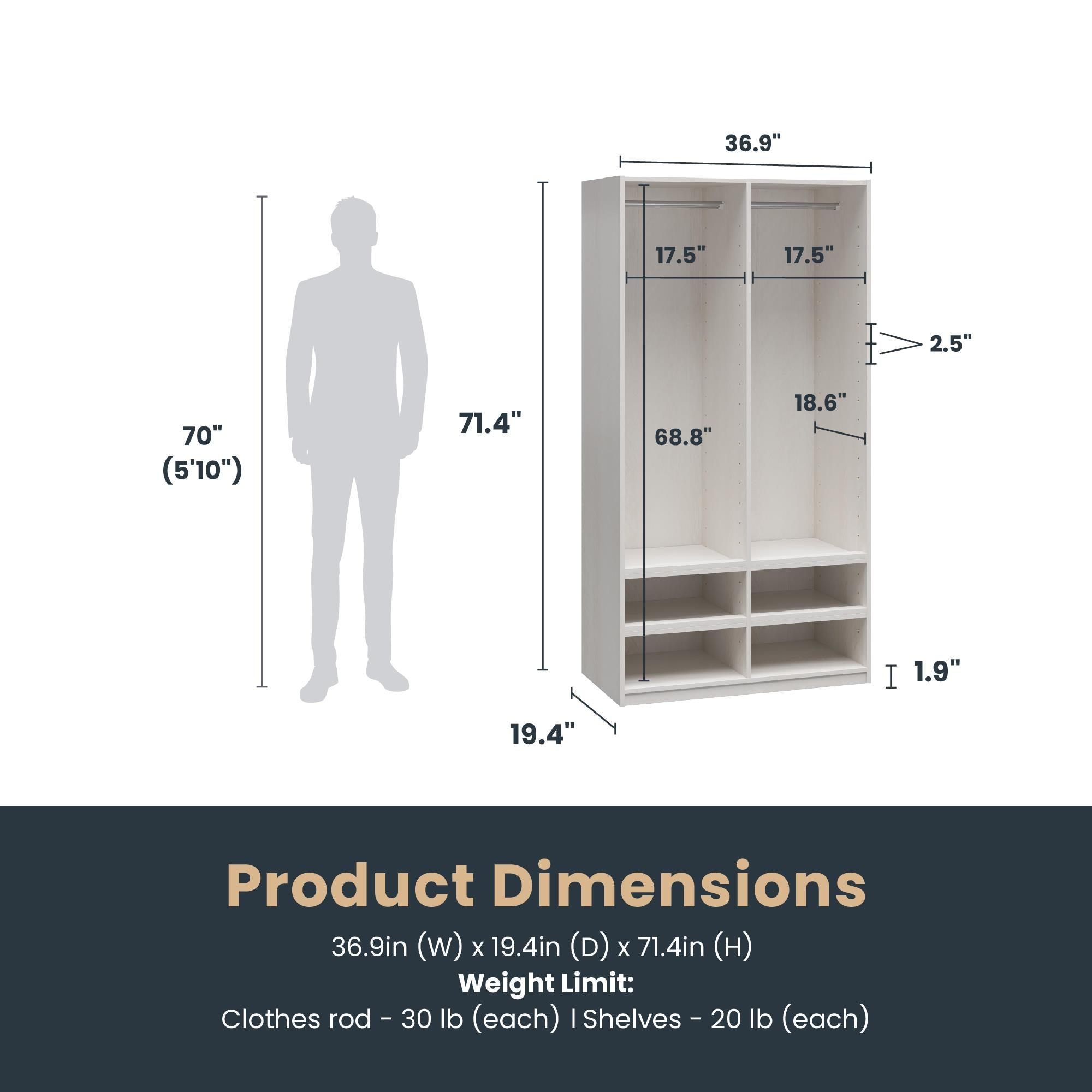 Systembuild Evolution Perry Park Modular Extra Wide Wardrobe with Open Shelves - Ivory Oak