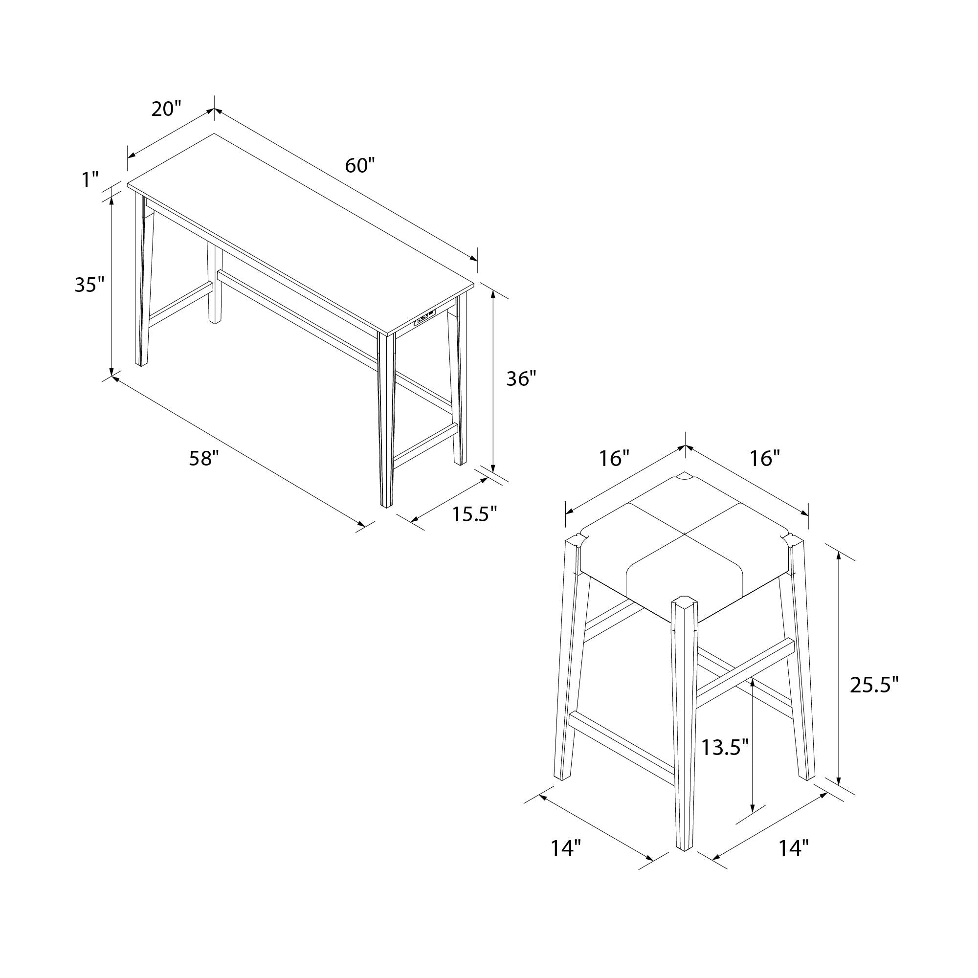 DHP Dallon Sofa Table with 3 Stools and USB Charger - Espresso
