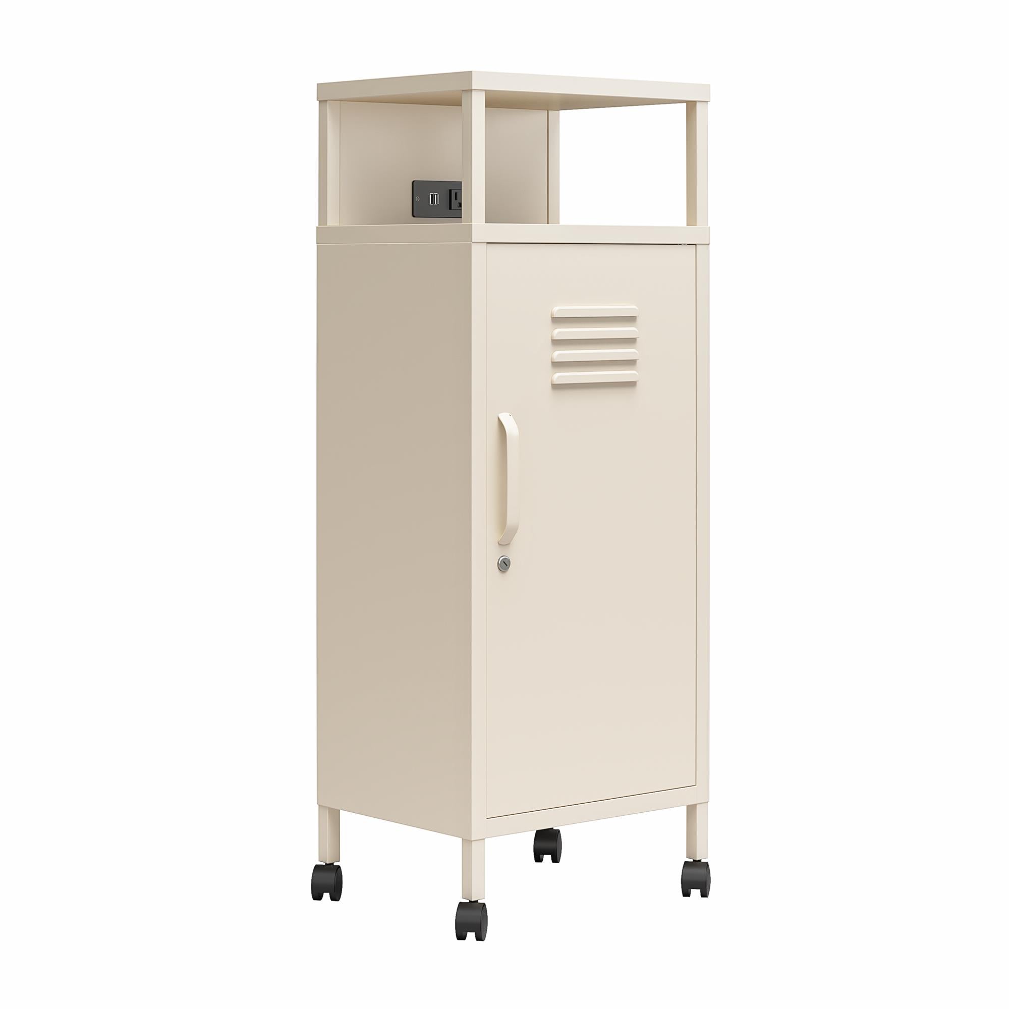 Novogratz Cache Metal Locker-Style Mobile Storage Cart - Parchment