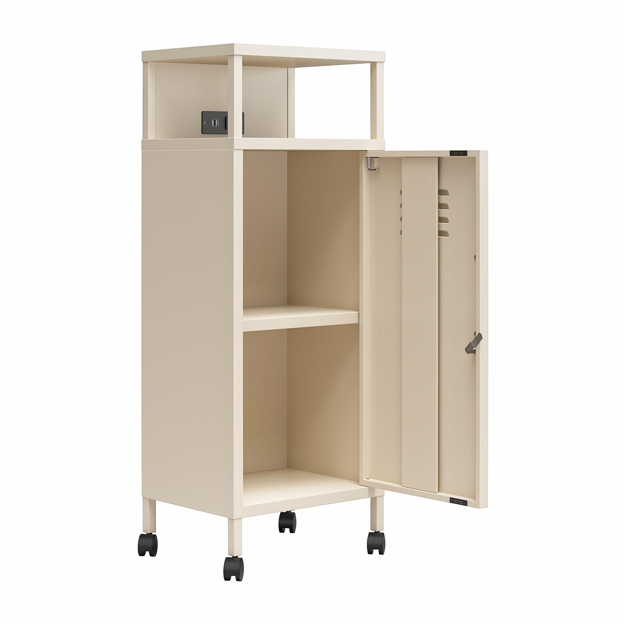 Novogratz Cache Metal Locker-Style Mobile Storage Cart - Parchment