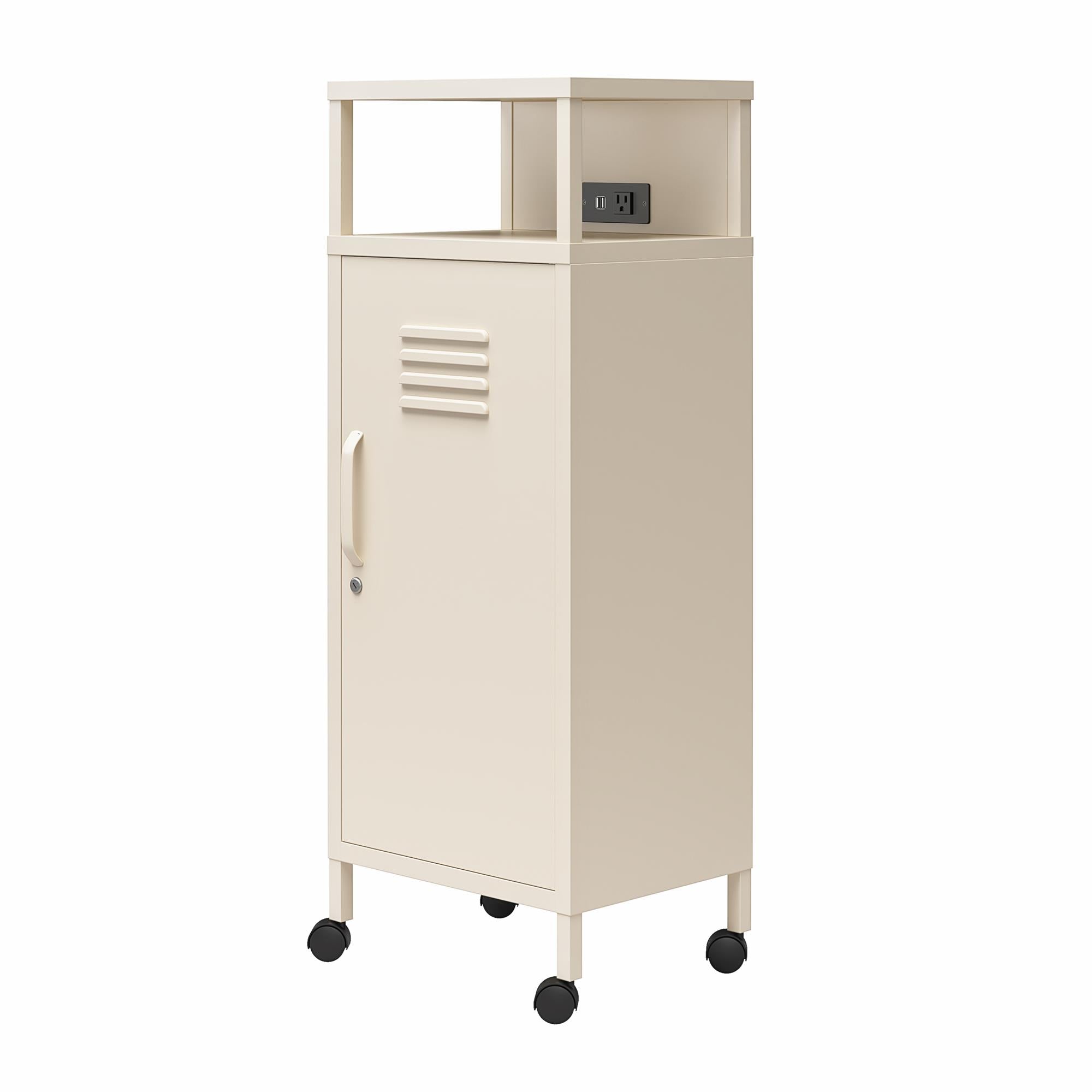 Novogratz Cache Metal Locker-Style Mobile Storage Cart - Parchment