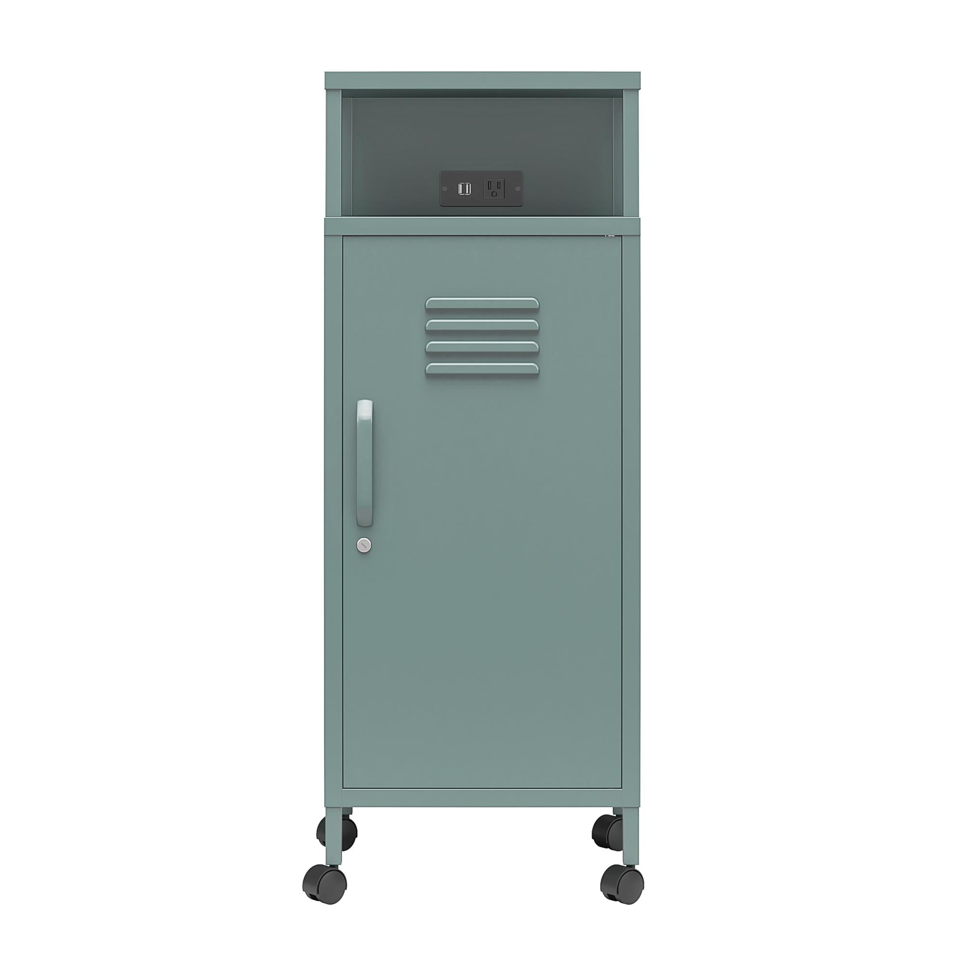 Novogratz Cache Metal Locker-Style Mobile Storage Cart - Hunter Green/Silver Pine