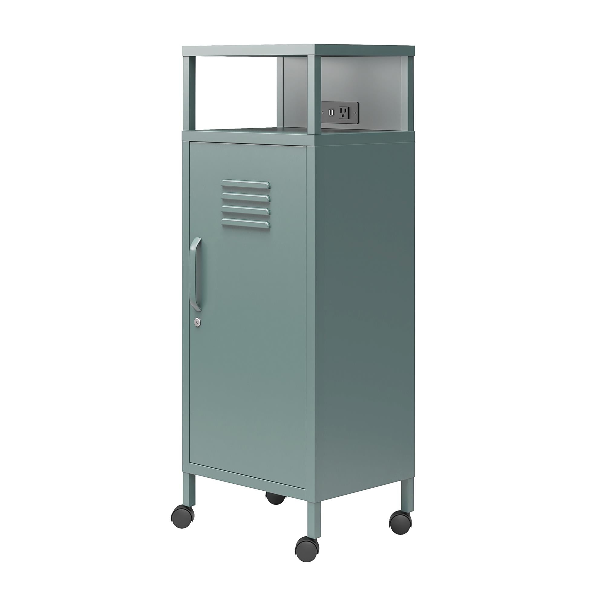 Novogratz Cache Metal Locker-Style Mobile Storage Cart - Hunter Green/Silver Pine