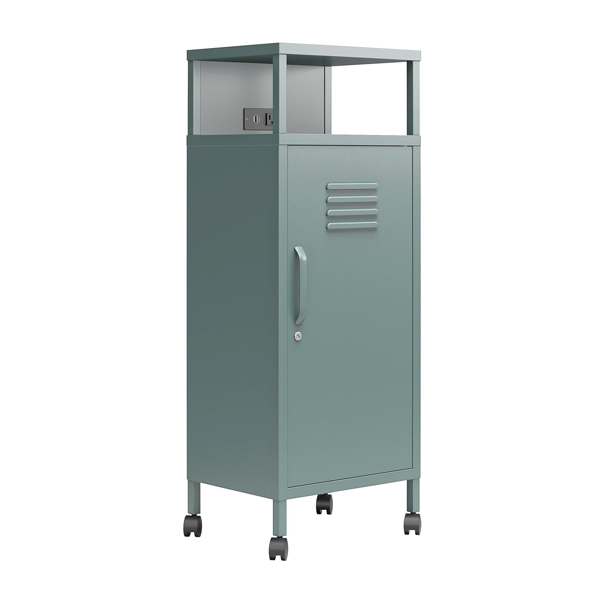 Novogratz Cache Metal Locker-Style Mobile Storage Cart - Hunter Green/Silver Pine