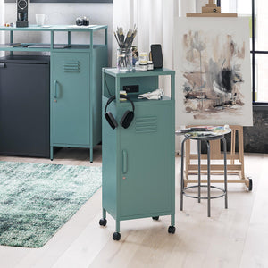 Novogratz Cache Metal Locker-Style Mobile Storage Cart - Hunter Green/Silver Pine