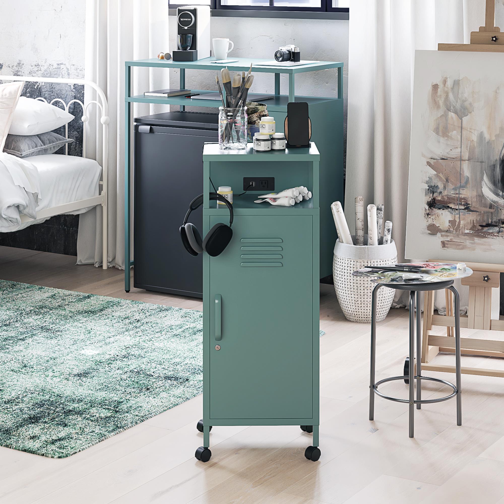 Novogratz Cache Metal Locker-Style Mobile Storage Cart - Hunter Green/Silver Pine