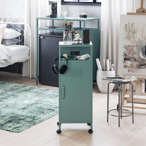 Novogratz Cache Metal Locker-Style Mobile Storage Cart - Hunter Green/Silver Pine