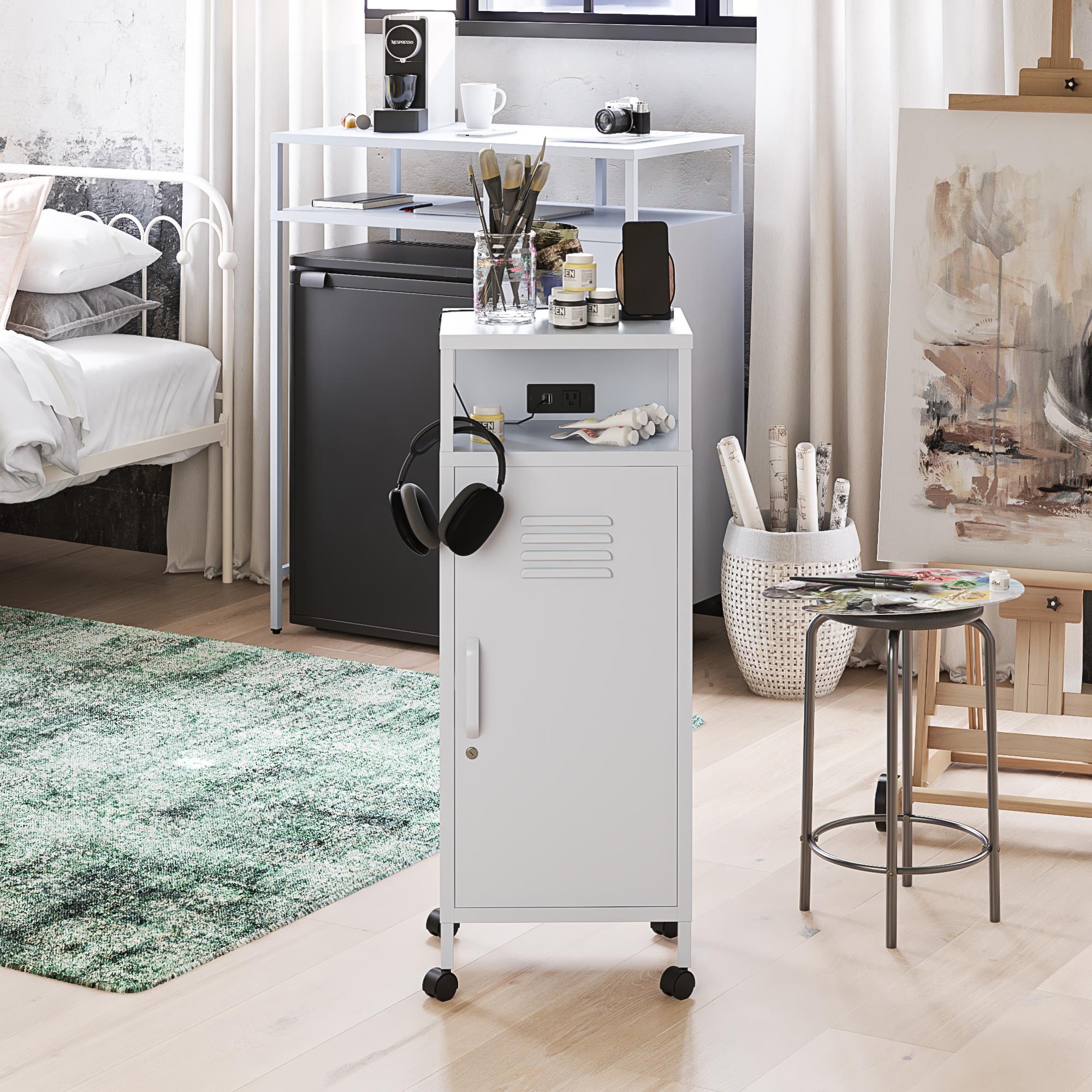 Novogratz Cache Metal Locker-Style Mobile Storage Cart - Powder Blue