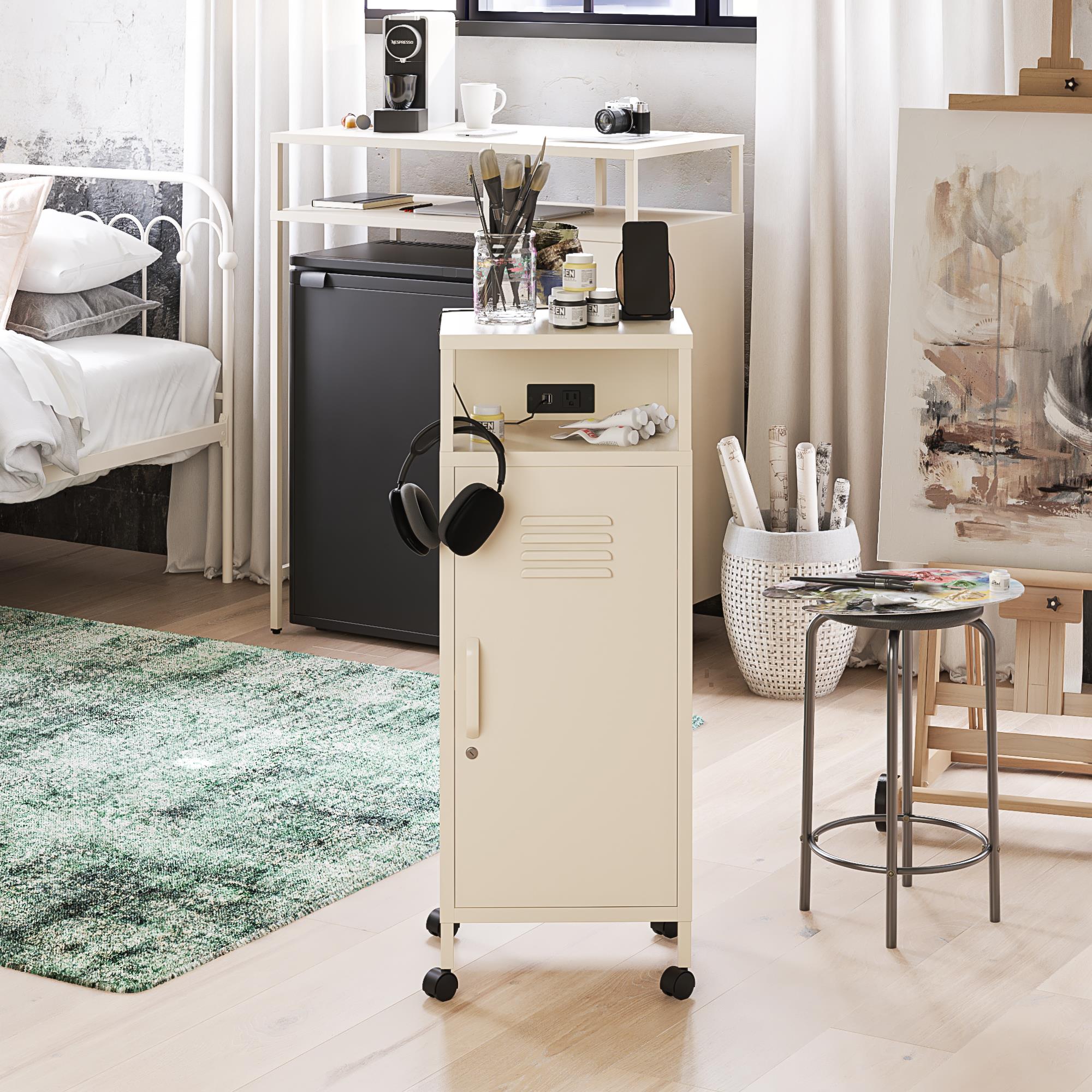 Novogratz Cache Metal Locker-Style Mobile Storage Cart - Parchment