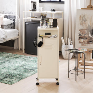 Novogratz Cache Metal Locker-Style Mobile Storage Cart - Parchment