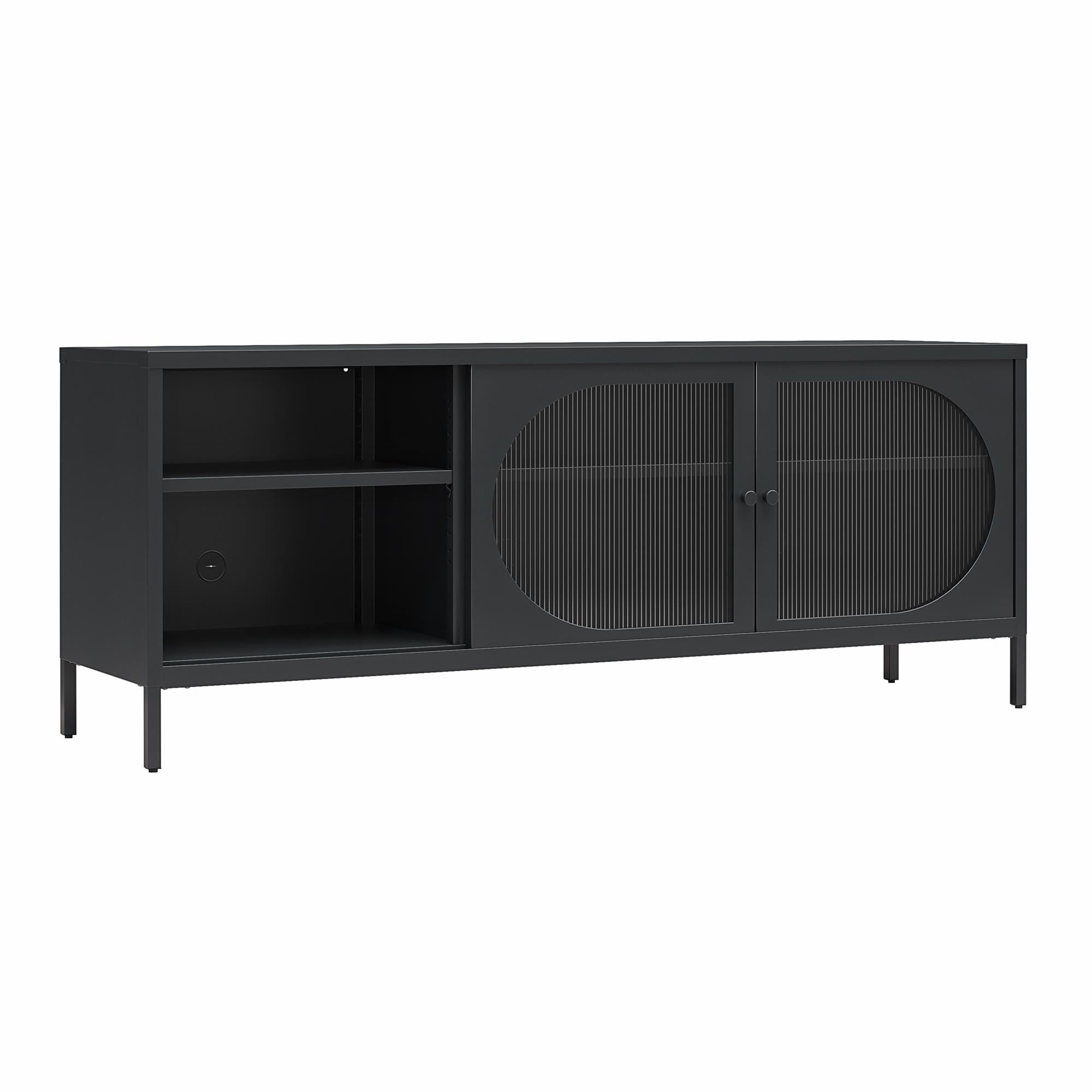 Mr. Kate Luna Metal TV Stand with Fluted Glass for 65" TVs - Black