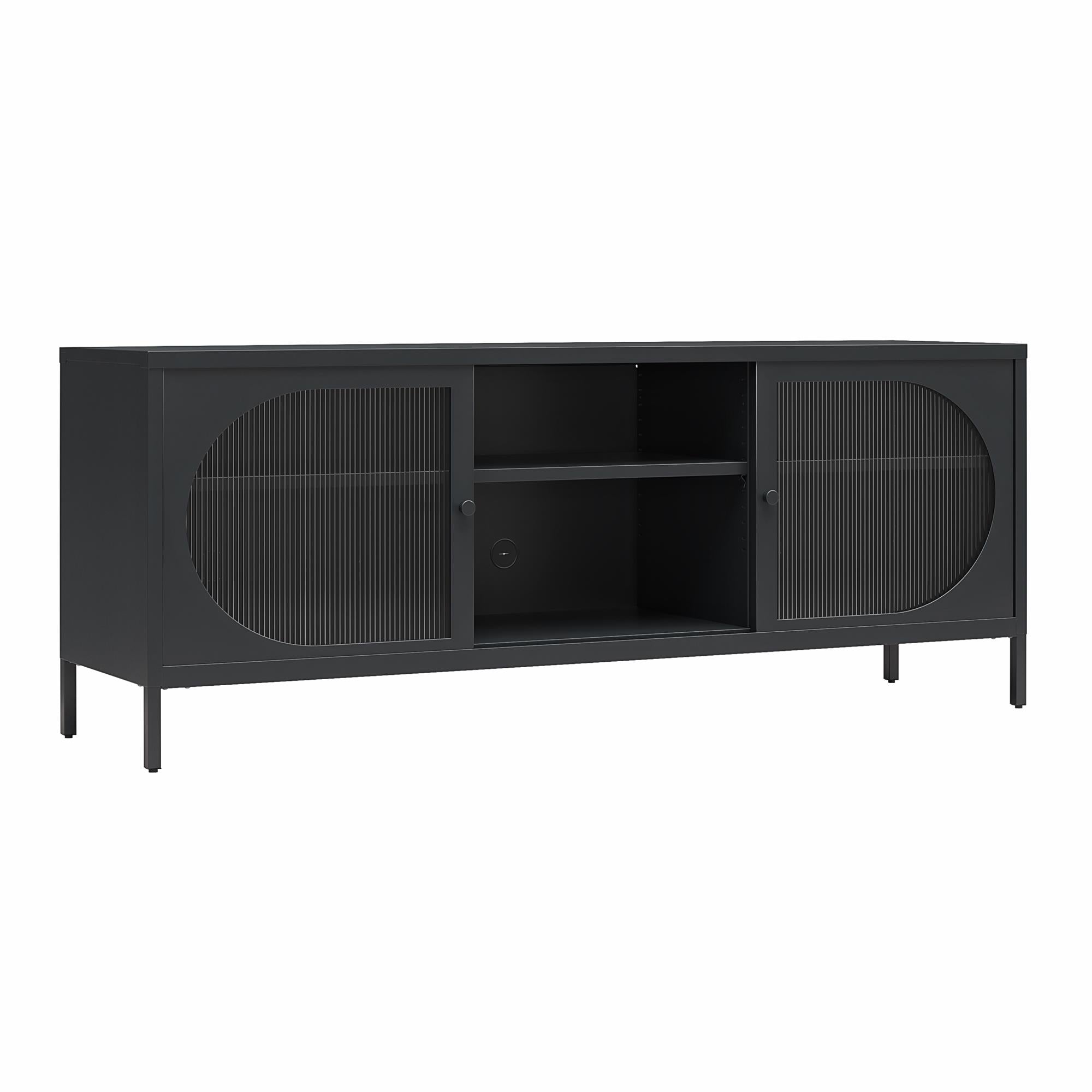 Mr. Kate Luna Metal TV Stand with Fluted Glass for 65" TVs - Black