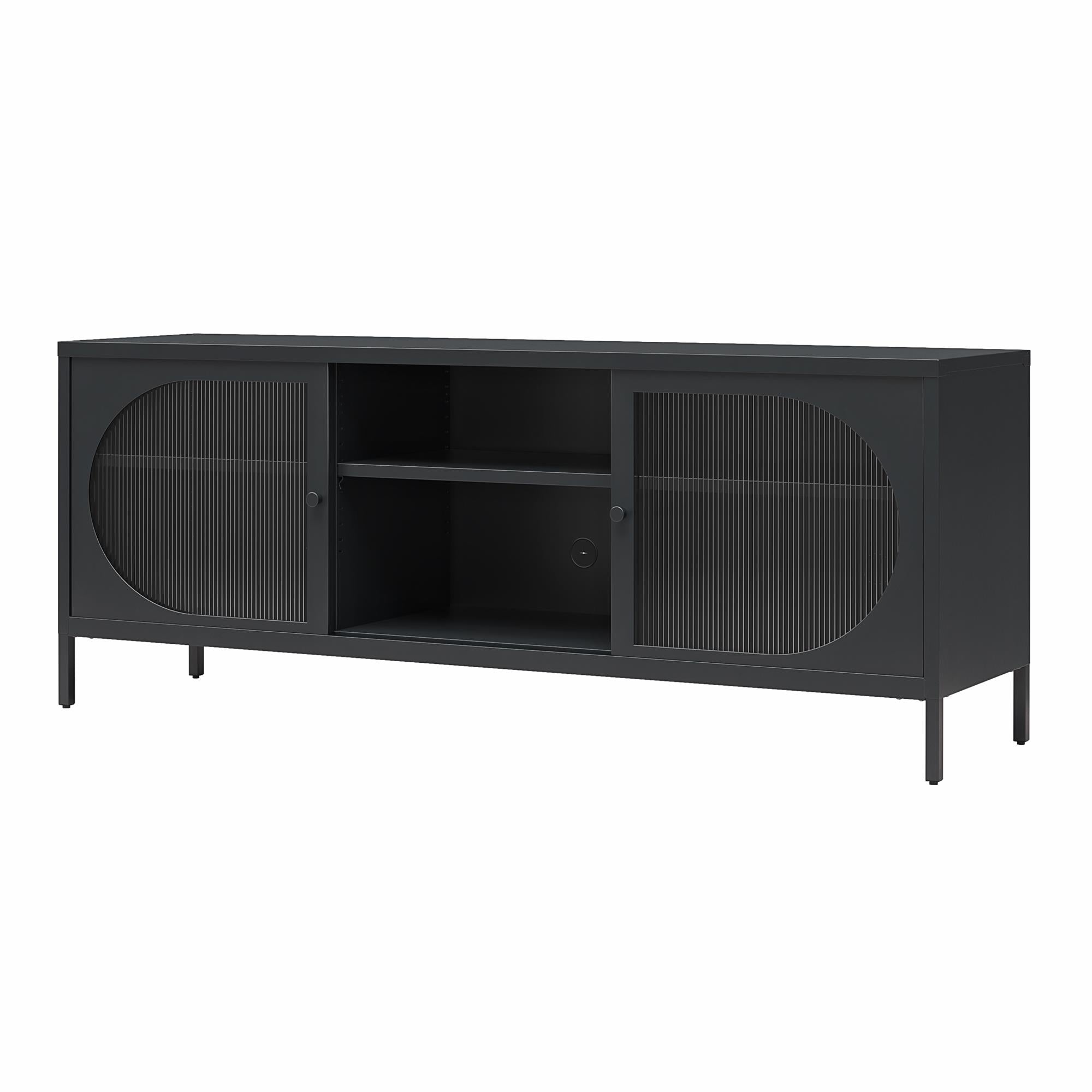 Mr. Kate Luna Metal TV Stand with Fluted Glass for 65" TVs - Black