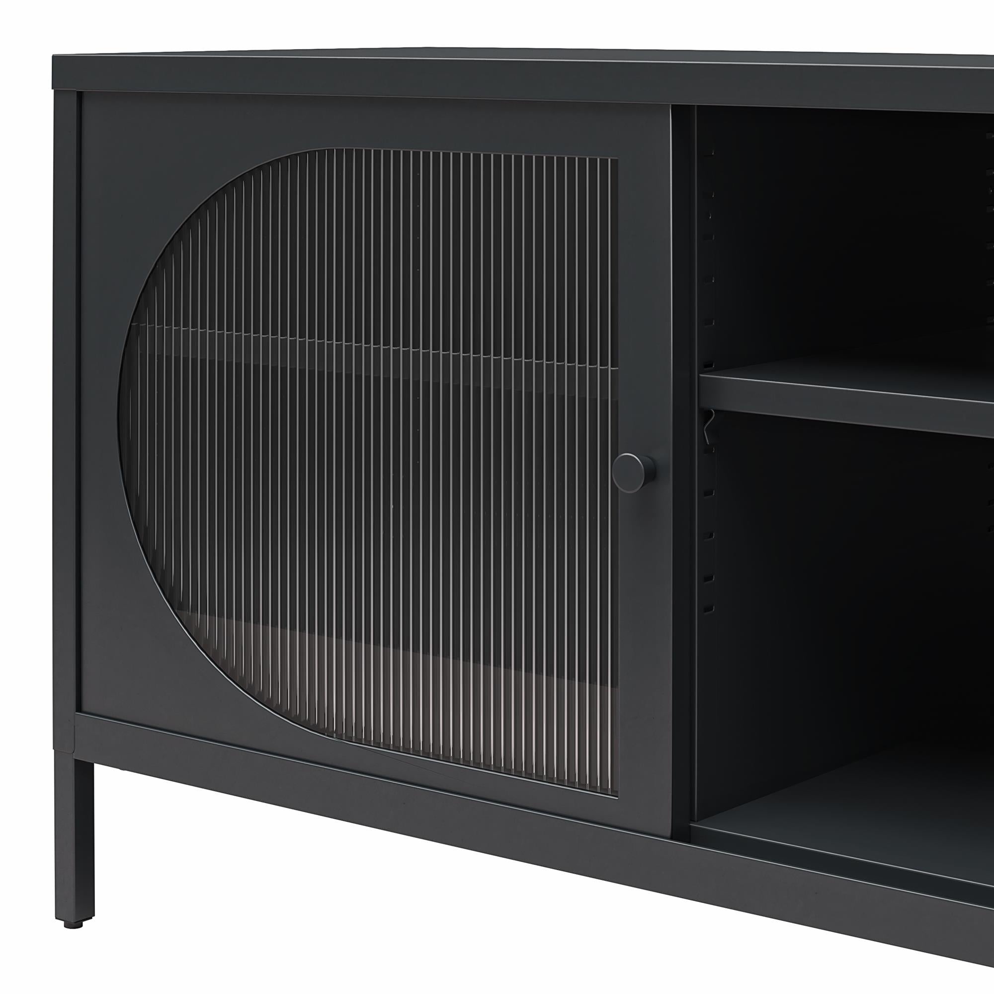 Mr. Kate Luna Metal TV Stand with Fluted Glass for 65" TVs - Black