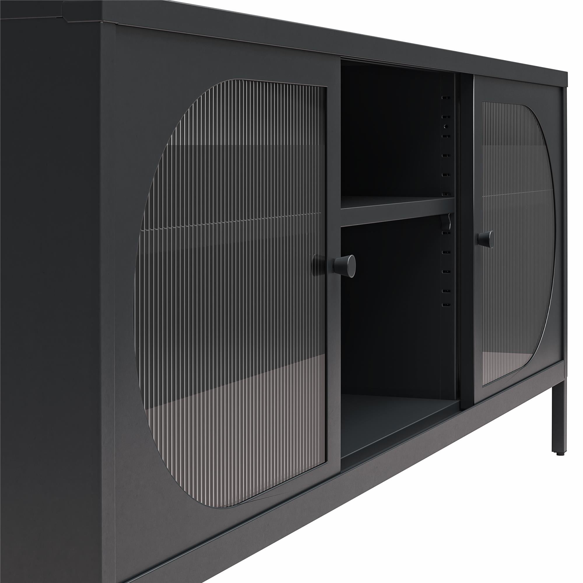 Mr. Kate Luna Metal TV Stand with Fluted Glass for 65" TVs - Black