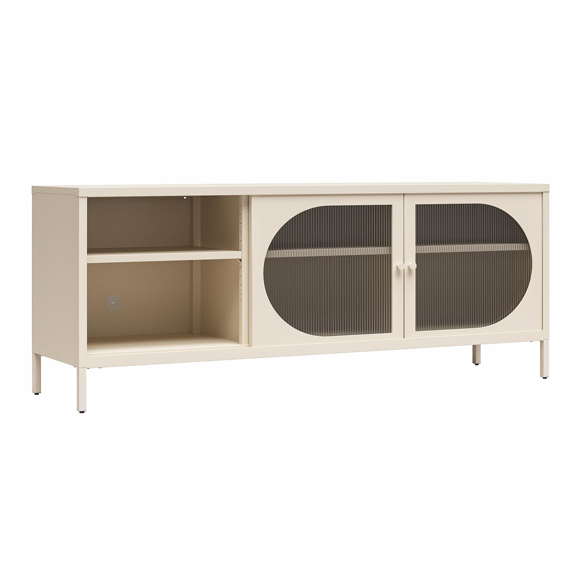Mr. Kate Luna Metal TV Stand with Fluted Glass for 65" TVs - Parchment