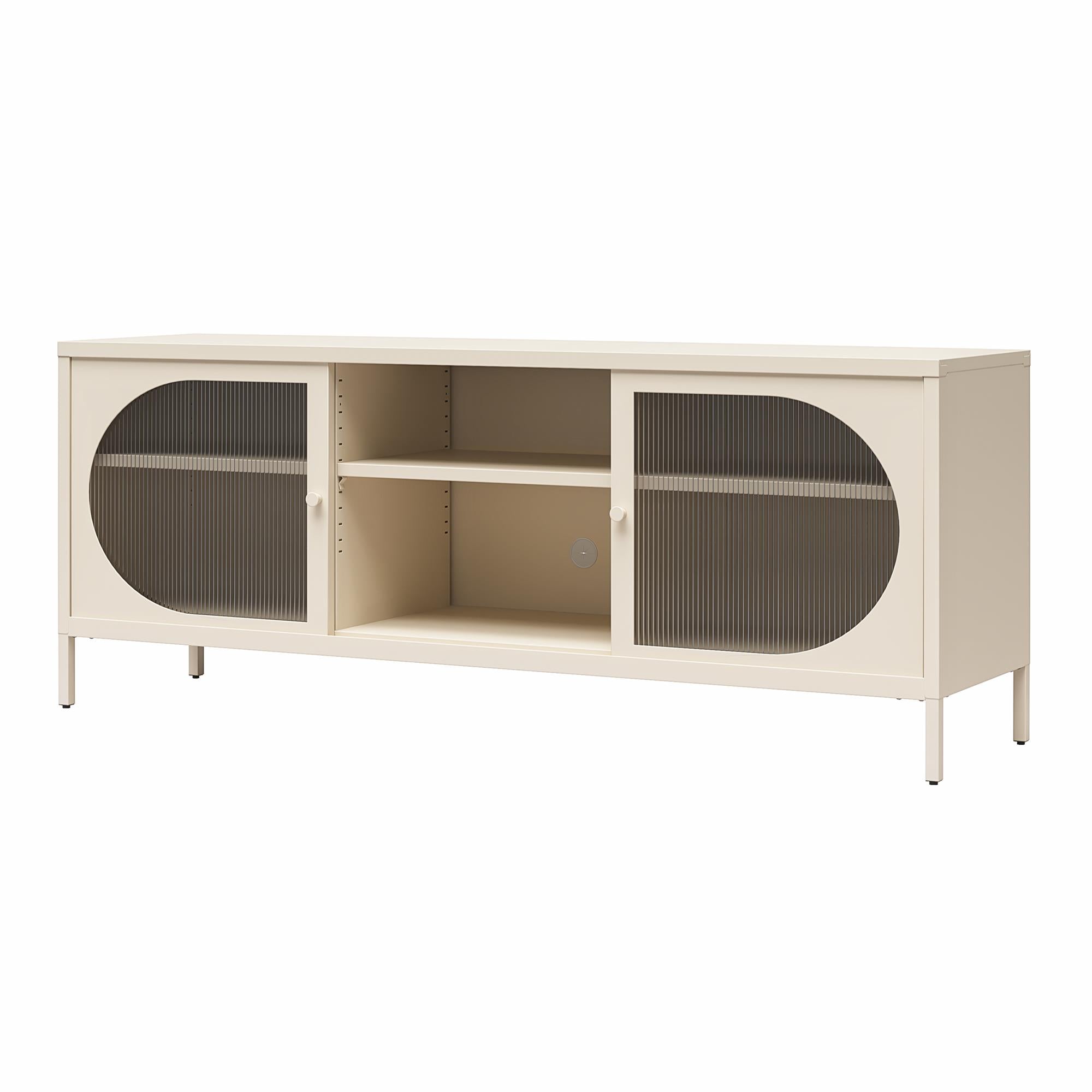Mr. Kate Luna Metal TV Stand with Fluted Glass for 65" TVs - Parchment