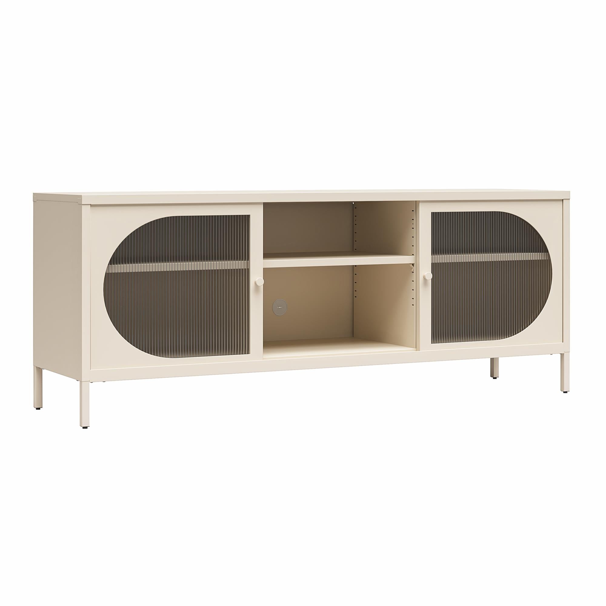 Mr. Kate Luna Metal TV Stand with Fluted Glass for 65" TVs - Parchment