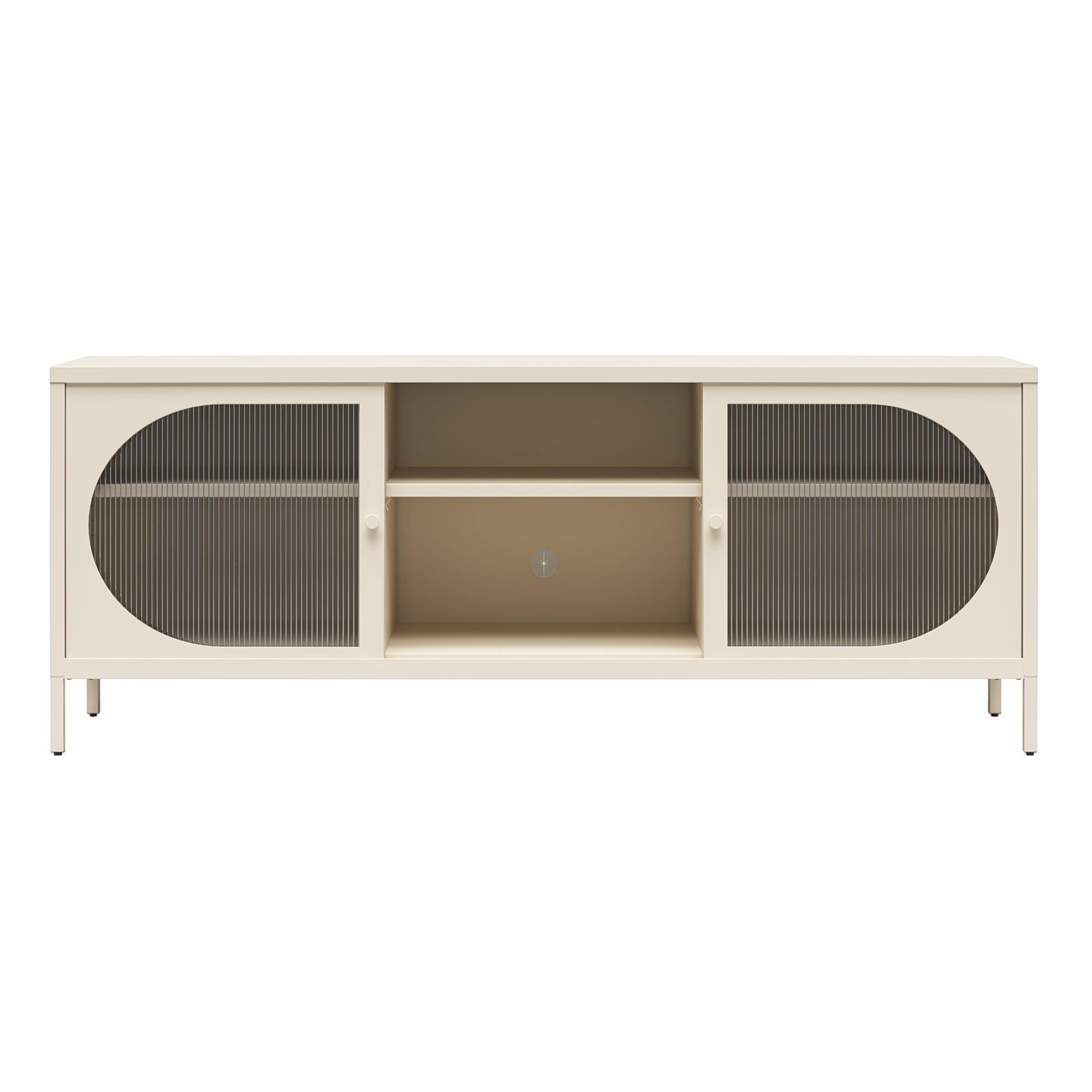 Mr. Kate Luna Metal TV Stand with Fluted Glass for 65" TVs - Parchment