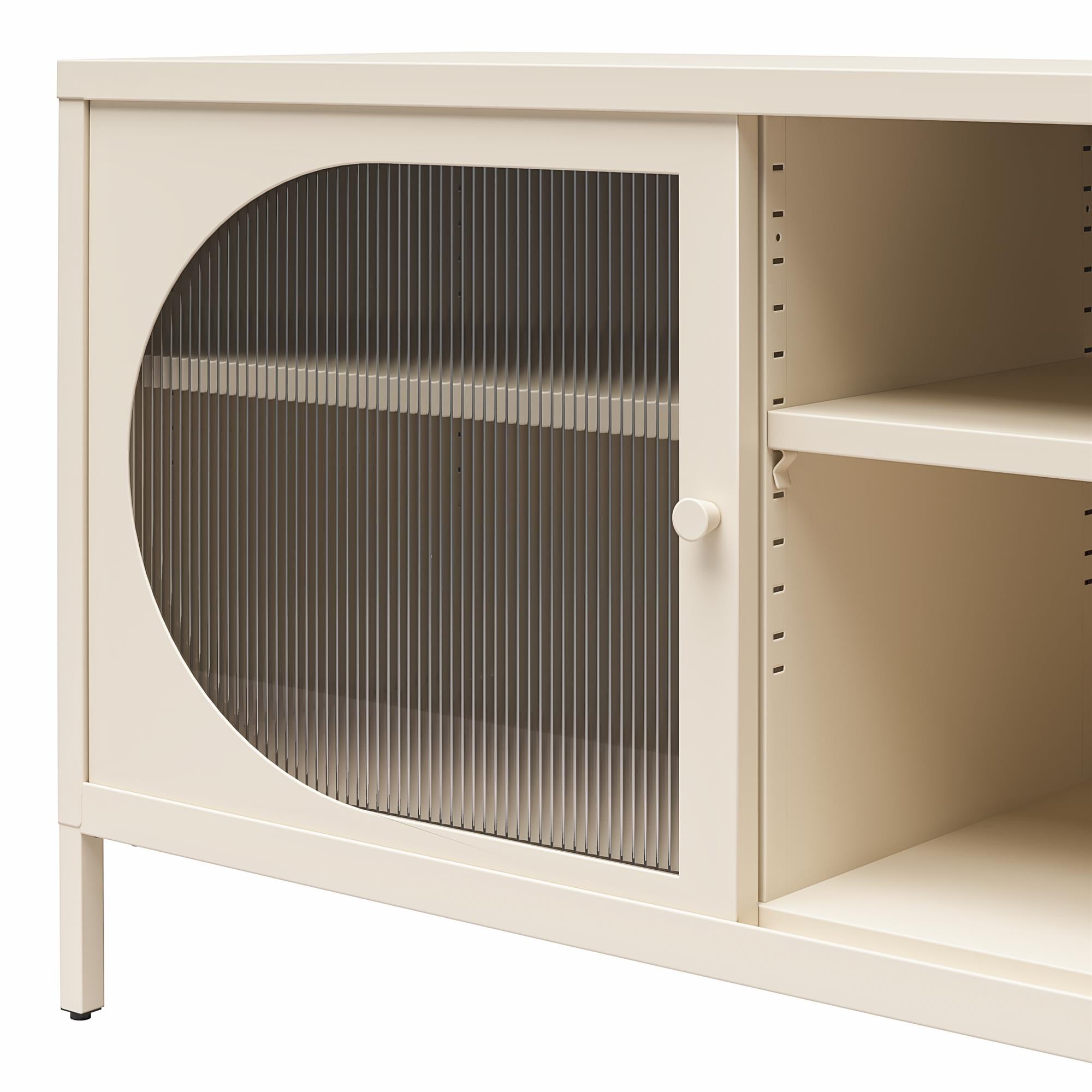 Mr. Kate Luna Metal TV Stand with Fluted Glass for 65" TVs - Parchment