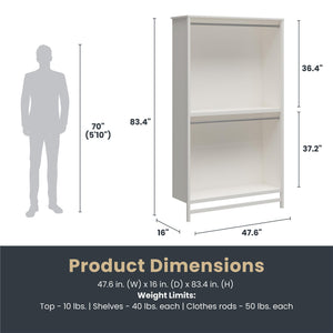 Systembuild Evolution Luxe Extra Wide 2-Shelf Double Clothing Rod Closet Tower - Ivory Oak