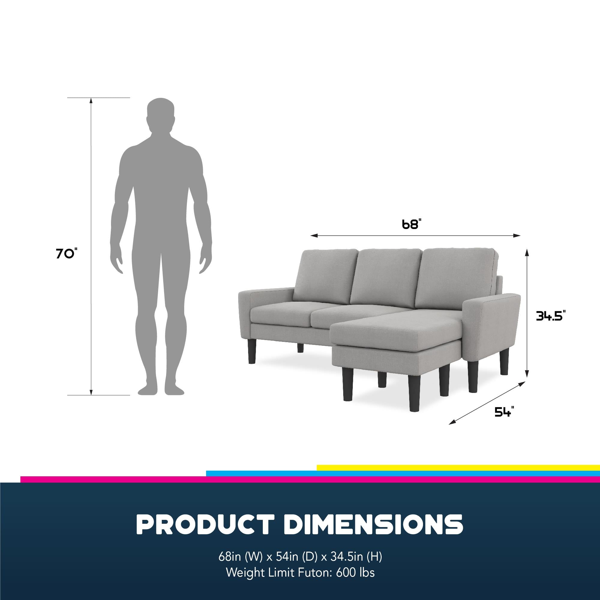 DHP Farnsworth Sectional Sofa - Gray