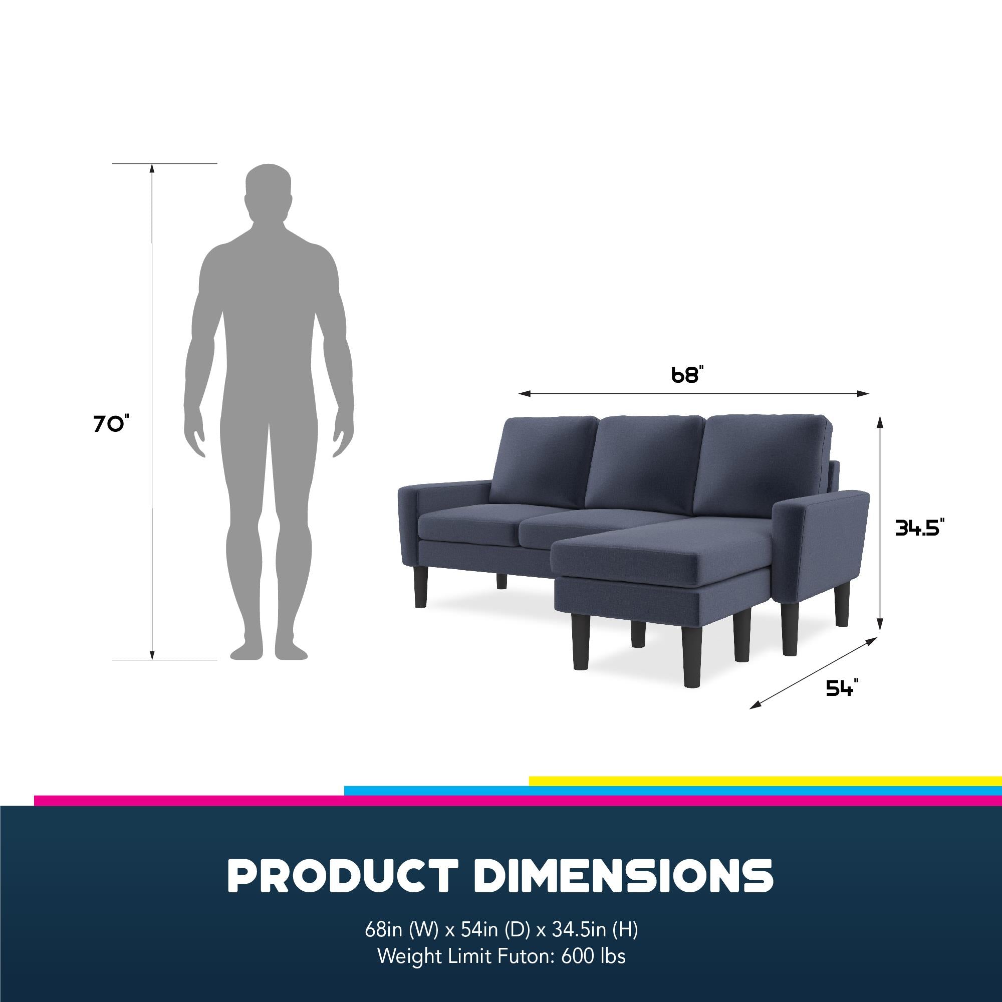 DHP Farnsworth Sectional Sofa - Blue