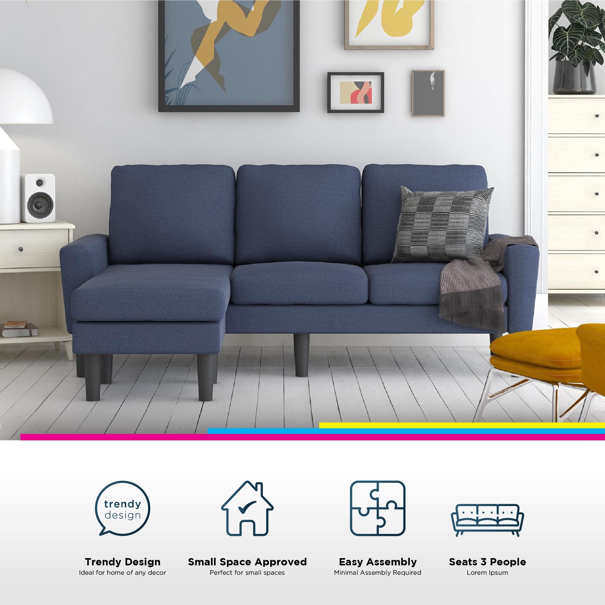 DHP Farnsworth Sectional Sofa - Blue