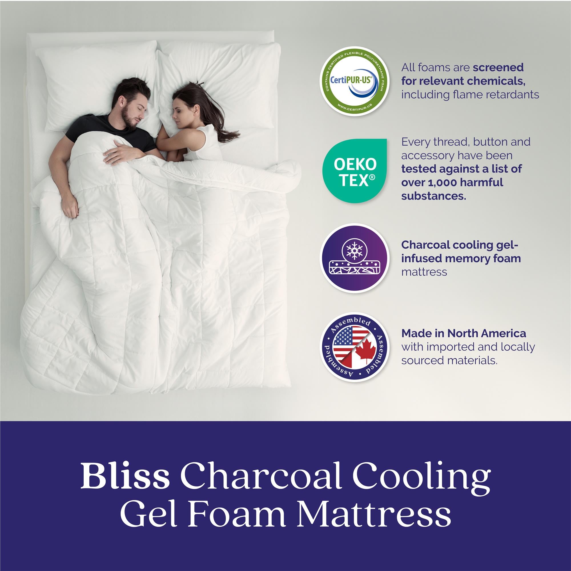 Signature Sleep Bliss 12" Charcoal Cool Gel Memory Foam Mattress - White - Queen