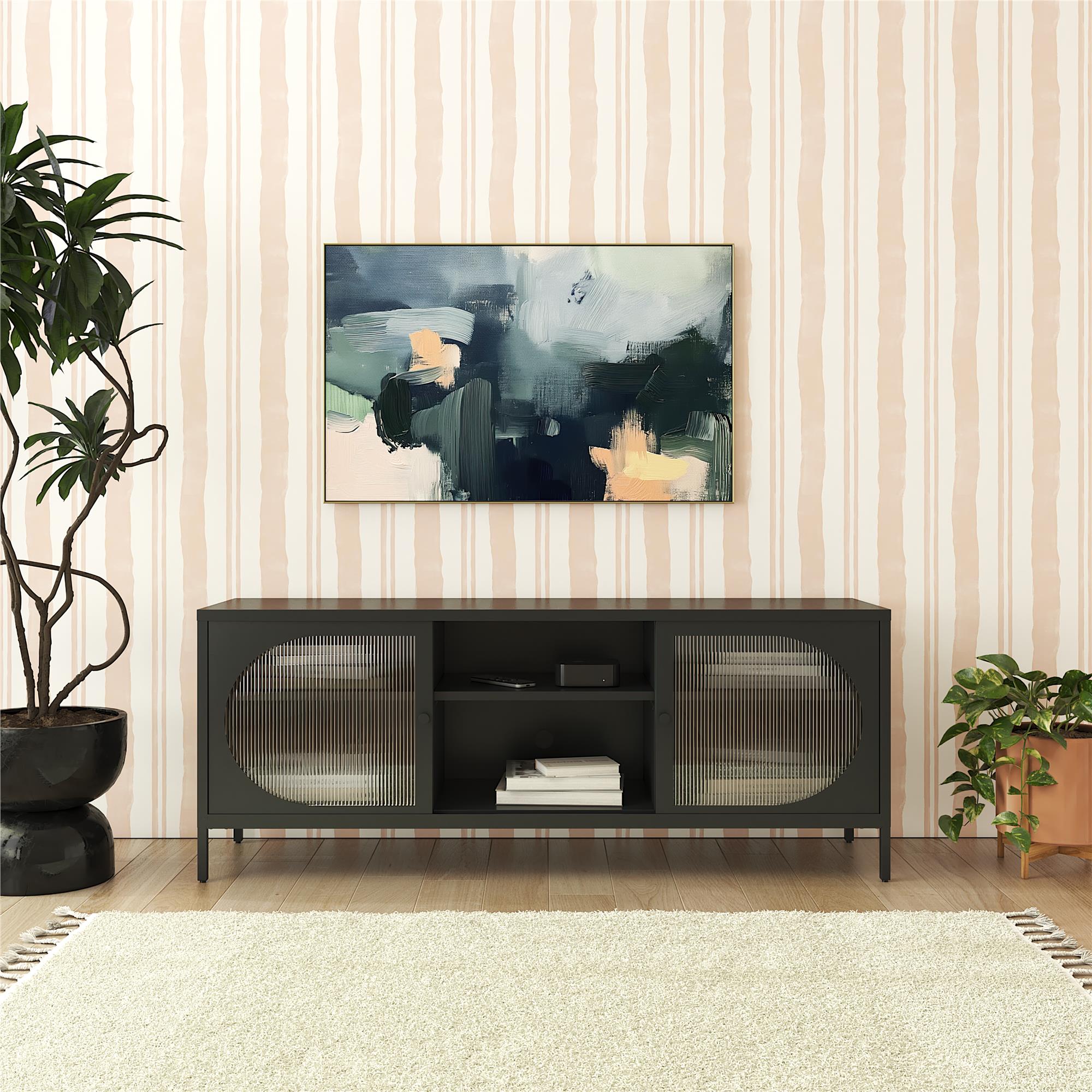 Mr. Kate Luna Metal TV Stand with Fluted Glass for 65" TVs - Black