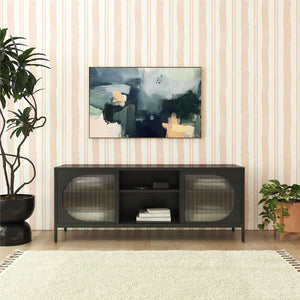 Mr. Kate Luna Metal TV Stand with Fluted Glass for 65" TVs - Black