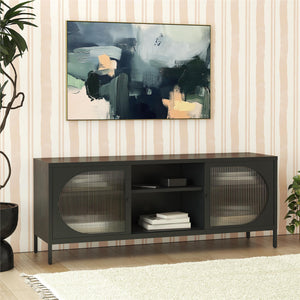 Mr. Kate Luna Metal TV Stand with Fluted Glass for 65" TVs - Black