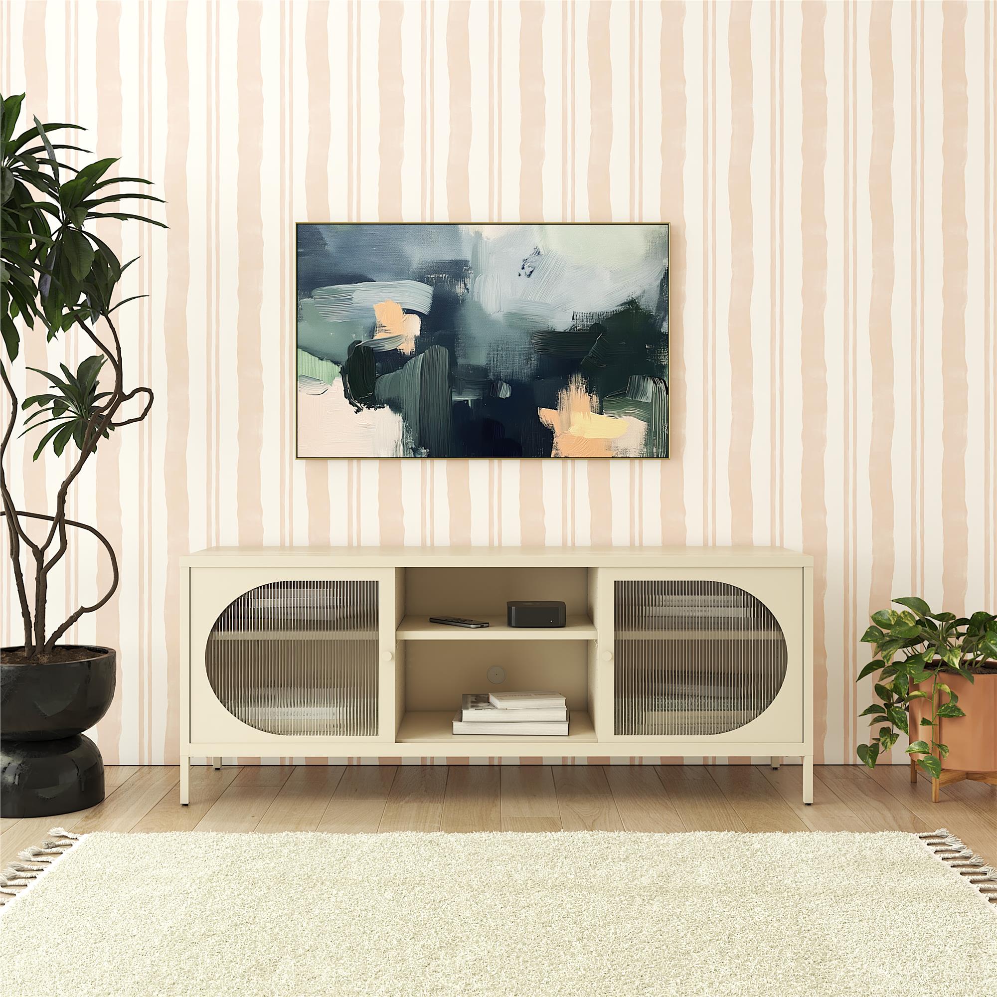 Mr. Kate Luna Metal TV Stand with Fluted Glass for 65" TVs - Parchment