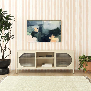 Mr. Kate Luna Metal TV Stand with Fluted Glass for 65" TVs - Parchment