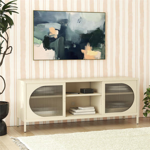 Mr. Kate Luna Metal TV Stand with Fluted Glass for 65" TVs - Parchment
