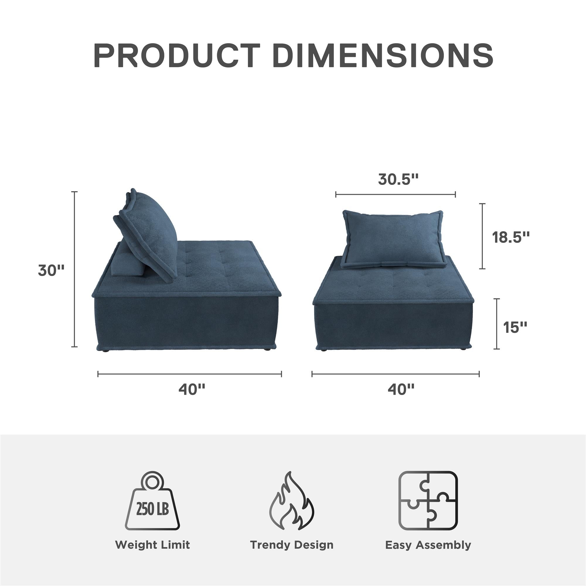 DHP Paloma Single Sofa Chair - Navy - 1-Seater