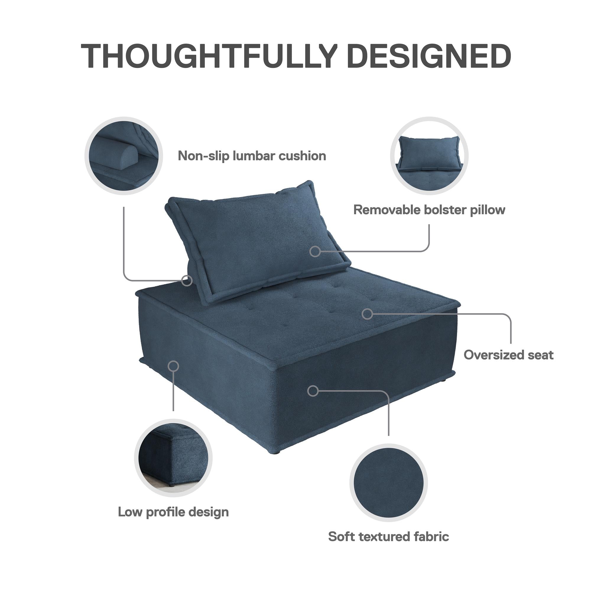 DHP Paloma Single Sofa Chair - Navy - 1-Seater