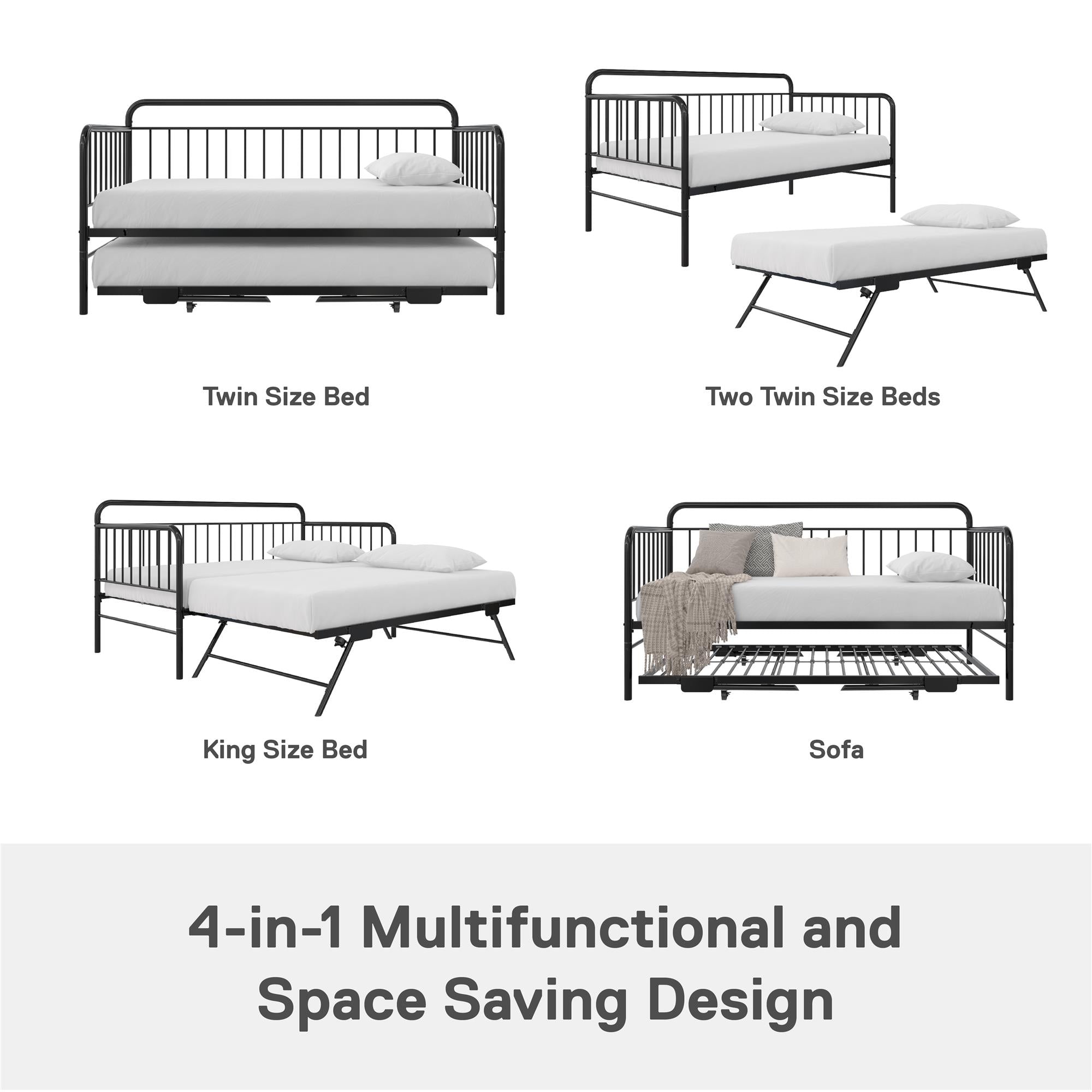 DHP Oddny Metal Daybed with Pop Up Trundle Bed - Black - Twin