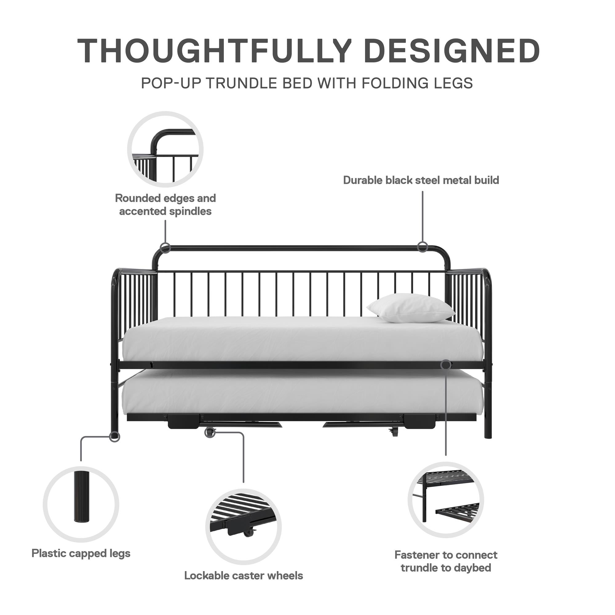 DHP Oddny Metal Daybed with Pop Up Trundle Bed - Black - Twin