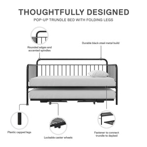 DHP Oddny Metal Daybed with Pop Up Trundle Bed - Black - Twin