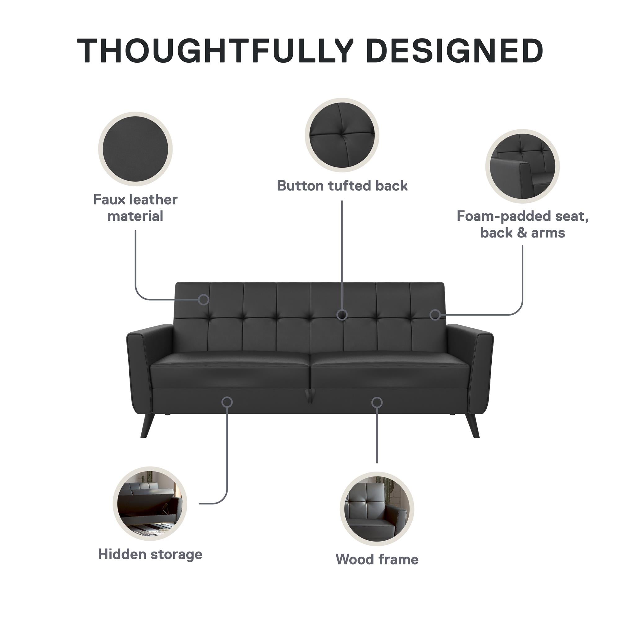 DHP Parker Futon Sofa Bed with Storage - Black
