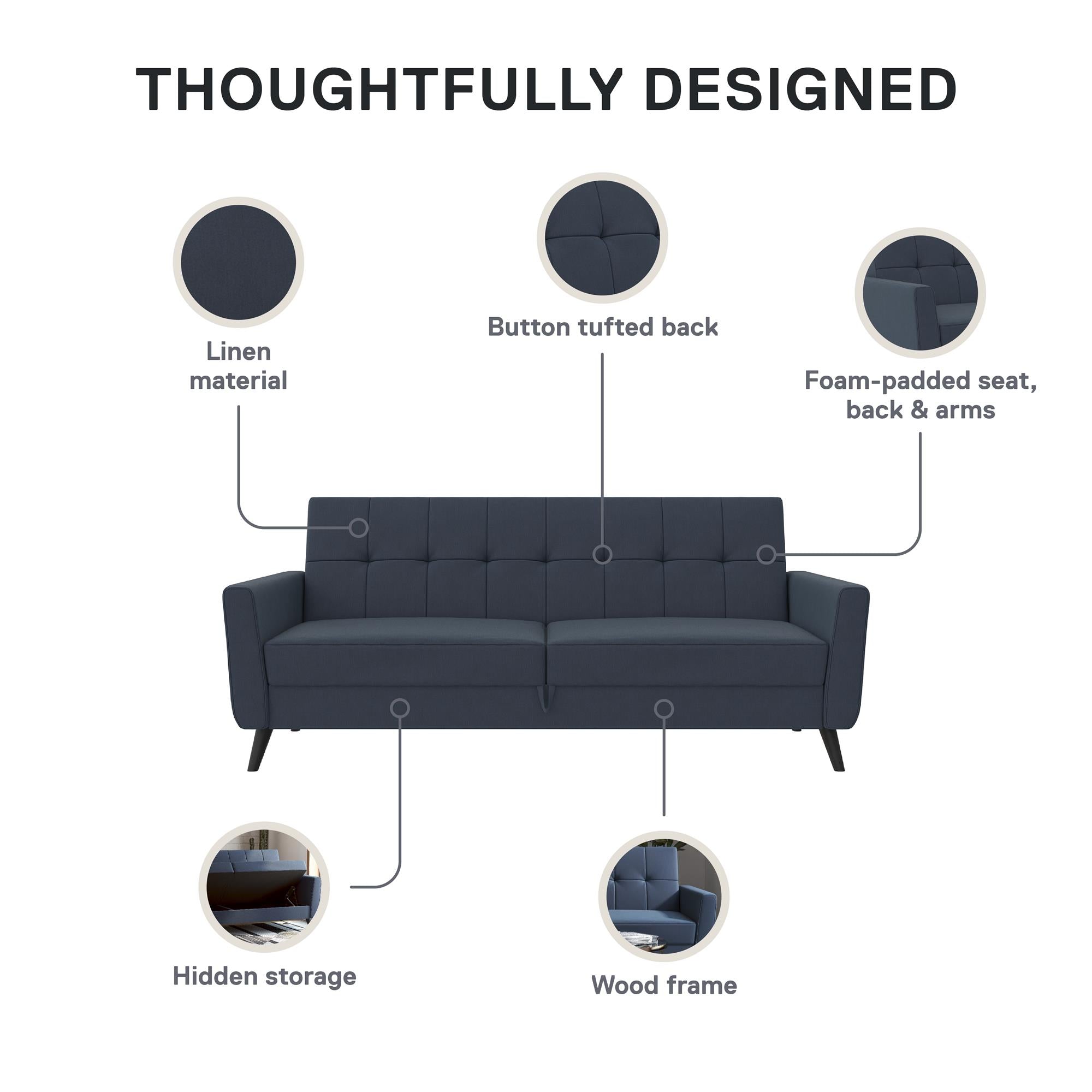 DHP Parker Futon Sofa Bed with Storage - Blue