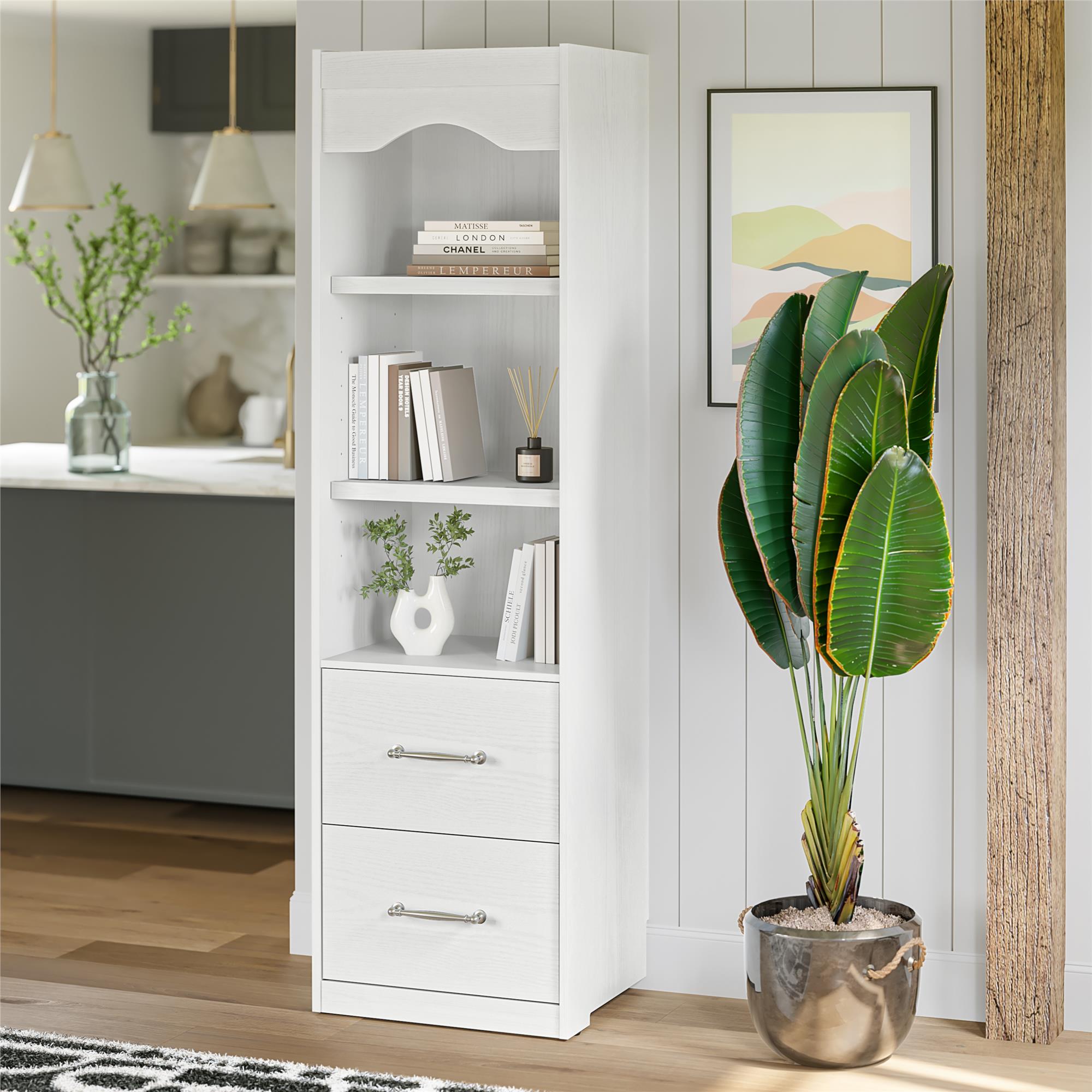 Novogratz Her Majesty 2-Drawer Storage Cabinet-Style Bookcase with Drawers - White