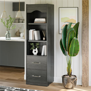 Novogratz Her Majesty 2-Drawer Storage Cabinet-Style Bookcase with Drawers - Black Oak