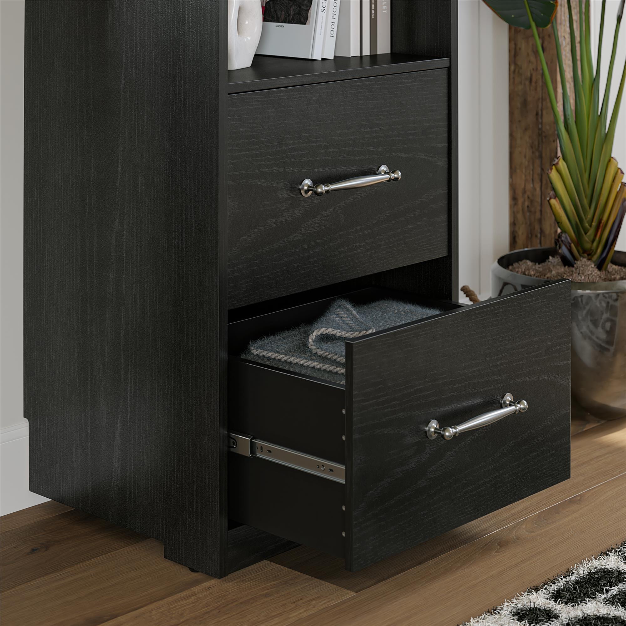 Novogratz Her Majesty 2-Drawer Storage Cabinet-Style Bookcase with Drawers - Black Oak