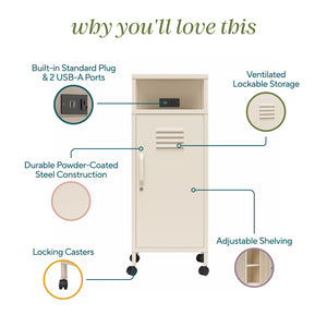 Novogratz Cache Metal Locker-Style Mobile Storage Cart - Parchment