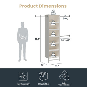 Systembuild Evolution Luxe 6-Shelf Closet Tower with 3 Adjustable Clothing Rods - Ivory Oak