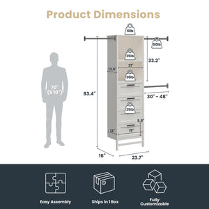 Systembuild Evolution Luxe 4-Drawer/3 Adjustable Clothing Rod Closet Tower - Ivory Oak