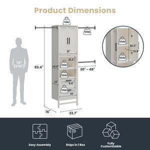 Systembuild Evolution Luxe 2-Door/2-Drawer Closet Tower with 3 Adjustable Clothing Rods - Ivory Oak