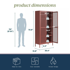 Novogratz Channing Tall 2 Door Storage Cabinet-Mesh Metal Locker - Terracotta
